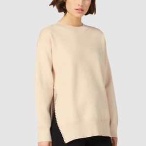 New Sandro Pearlin Beige Split Side Beaded Sweater